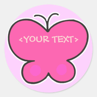 Sticker Rond papillon rose mignon,<YOUR TEXT>,<YOUR TEXT>