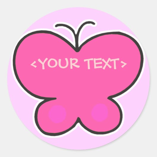 Sticker Rond papillon rose mignon,<YOUR TEXT>,<YOUR TEXT> (Devant)