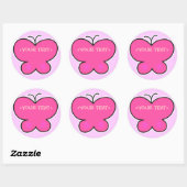 Sticker Rond papillon rose mignon,<YOUR TEXT>,<YOUR TEXT> (Feuille)