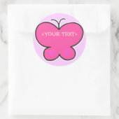 Sticker Rond papillon rose mignon,<YOUR TEXT>,<YOUR TEXT> (Sac)