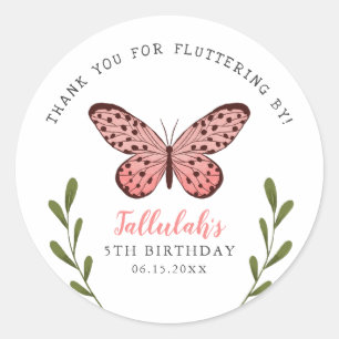 Sticker Rond Papillon rose mou Filles Merci fête d'anniversaire