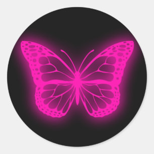 Sticker Rond papillon rose néon classique collant rond