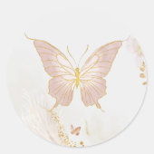 Sticker Rond Papillon rose poudré or (Devant)