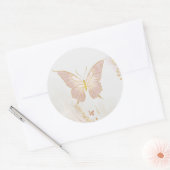 Sticker Rond Papillon rose poudré or (Enveloppe)