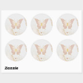 Sticker Rond Papillon rose poudré or (Feuille)