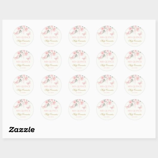Sticker Rond Papillon rose Quinceañera (Feuille)
