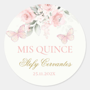Sticker Rond Papillon rose Quinceañera