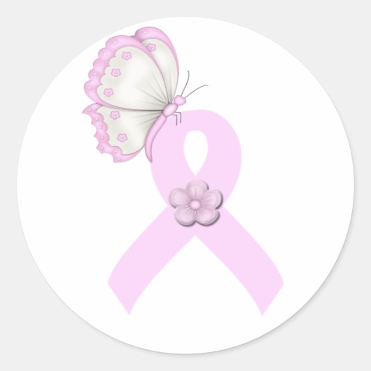Sticker Rond Papillon rose ruban (Devant)
