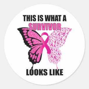 Sticker Rond Papillon rose Ruban Survivant Cancer du sein