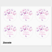 Sticker Rond Papillon rose violet Anniversaire (Feuille)