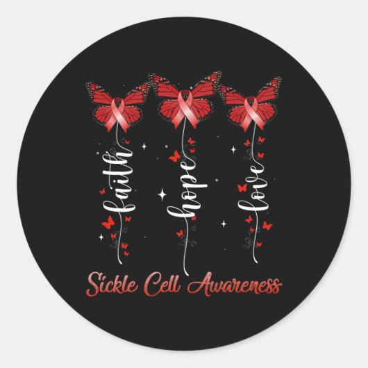 Sticker Rond Papillon Ruban Faith Hope Love Sickle Cell Aware (Devant)