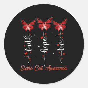 Sticker Rond Papillon Ruban Faith Hope Love Sickle Cell Aware