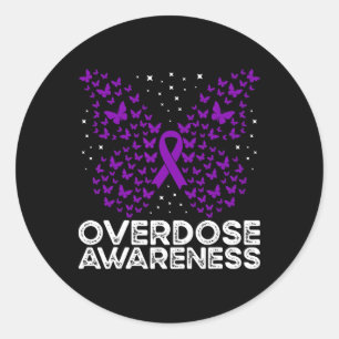 Sticker Rond Papillon Ruban Violet de Sensibilisation au Surdos
