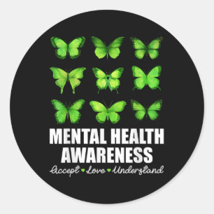 Sticker Rond Papillon Santé mentale Sensibilisation Accepter l'