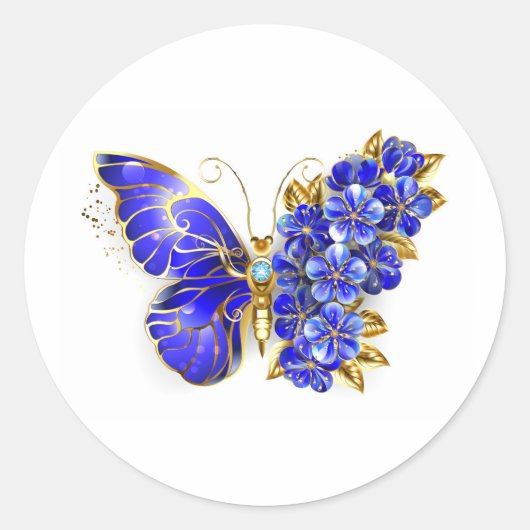 Sticker Rond Papillon saphir à fleurs (Devant)