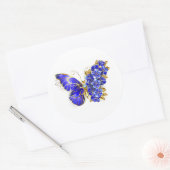 Sticker Rond Papillon saphir à fleurs (Enveloppe)