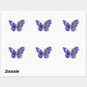 Sticker Rond Papillon saphir à fleurs (Feuille)