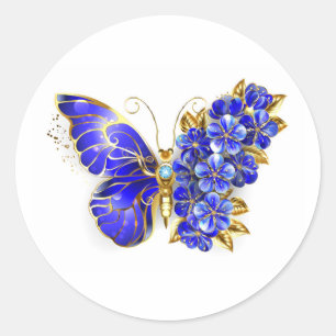 Sticker Rond Papillon Saphir Fleur
