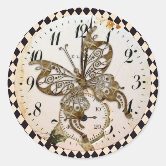 Sticker Rond Papillon Steampunk Round (Devant)