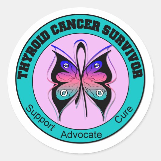 Sticker Rond Papillon survivant du cancer de la thyroïde (Devant)