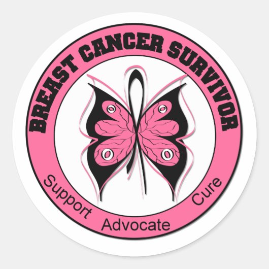 Sticker Rond Papillon survivant du cancer du sein (Devant)
