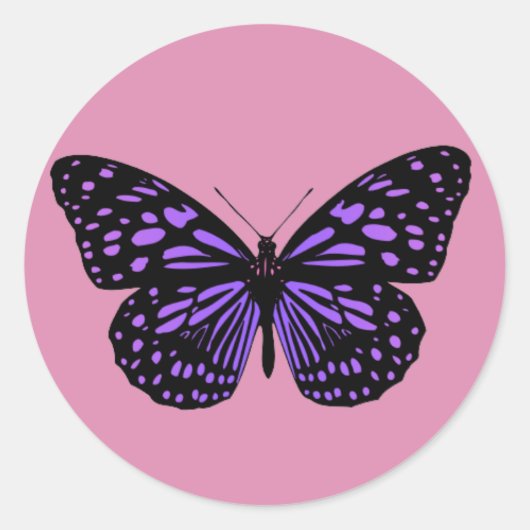 Sticker Rond Papillon Tacheté de Violet (Devant)