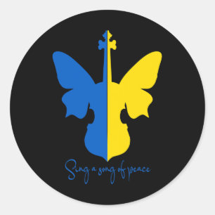 Sticker Rond Papillon Ukrainien Violon Paix En Ukraine Musique