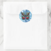 Sticker Rond Papillon vapeur avec engrenages et fleurs (Sac)