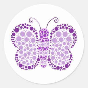 Sticker Rond Papillon violet et blanc Sceau de Baby shower élég