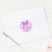 Sticker Rond papillon violet merci (Enveloppe)