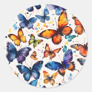 Sticker Rond Papillons à l'aquarelle
