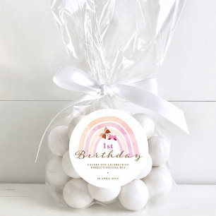 Sticker Rond Papillons arc-en-ciel Anniversaire Pastel Merci ro