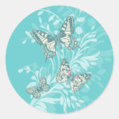 Sticker Rond Papillons art et damas aqua turquoise (Devant)