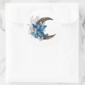 Sticker Rond Papillons bleus sur croissant en bois (Sac)