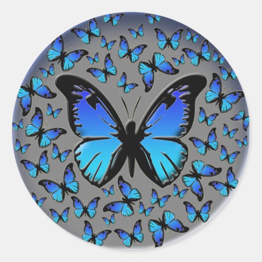 Sticker Rond papillons bleus sur un arrière - plan argenté (Devant)