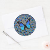 Sticker Rond papillons bleus sur un arrière - plan argenté (Enveloppe)