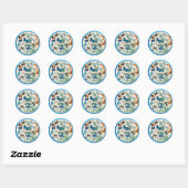 Sticker Rond Papillons, cadre bleu (Feuille)