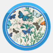 Sticker Rond Papillons, cadre de cercle bleu, (Devant)
