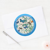 Sticker Rond Papillons, cadre de cercle bleu, (Enveloppe)