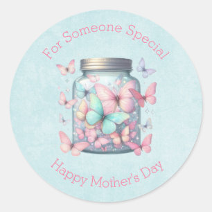 Sticker Rond Papillons Capricieux dans un Pot pour la Fête des