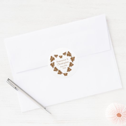 Sticker Rond Papillons couleur chocolat Mariage design (Enveloppe)