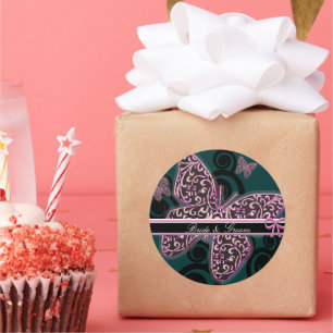 Sticker Rond Papillons de mariée tourbillon violet noir blanc