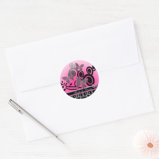 Sticker Rond Papillons de mariés (Enveloppe)