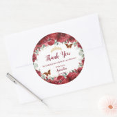 Sticker Rond Papillons de pivoine de fleurs rouges Quinceanera (Enveloppe)
