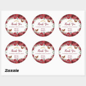 Sticker Rond Papillons de pivoine de fleurs rouges Quinceanera (Feuille)