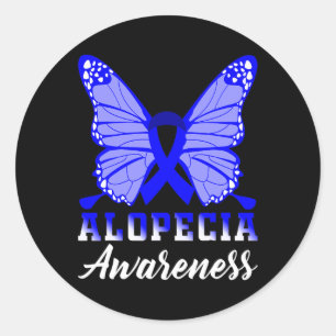 Sticker Rond Papillons de sensibilisation à l'Alopécie Bleu Rib