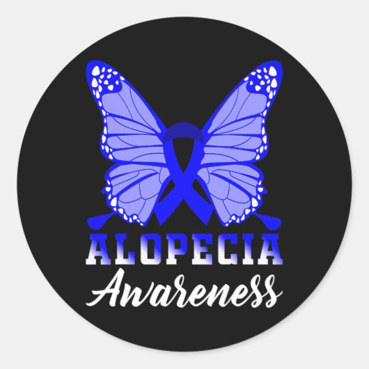 Sticker Rond Papillons de sensibilisation à l'Alopécie Bleu Rib (Devant)