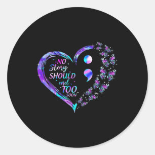 Sticker Rond Papillons de sensibilisation au suicide Coeur Semi