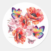 Sticker Rond Papillons et fleurs de pavot (Devant)