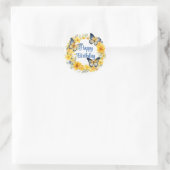 Sticker Rond Papillons et fleurs d'or Anniversaire (Sac)